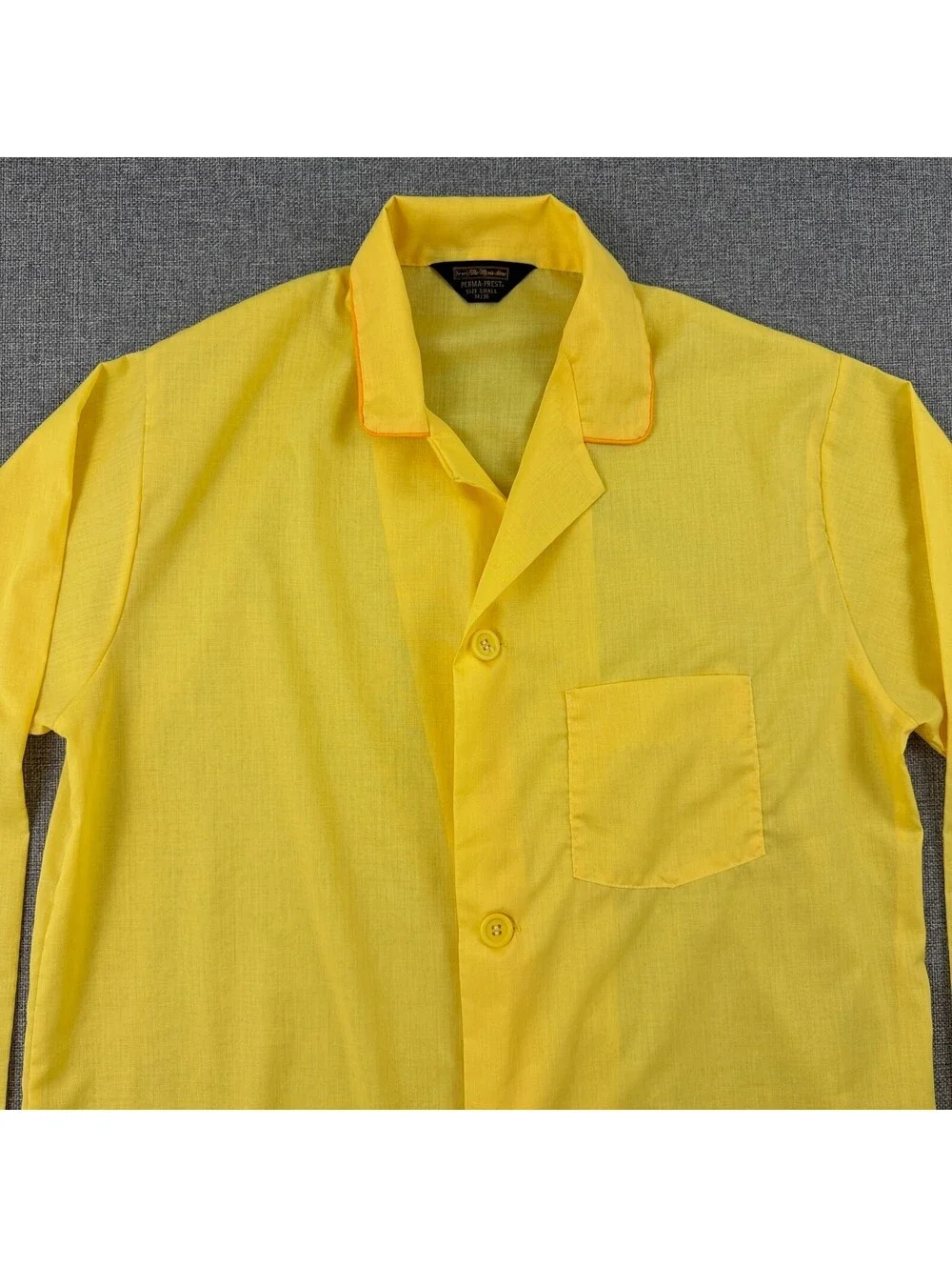 Vintage 70s Sears The Men’s Store Perma Prest Yellow Pajama Shirt Size S 34/36